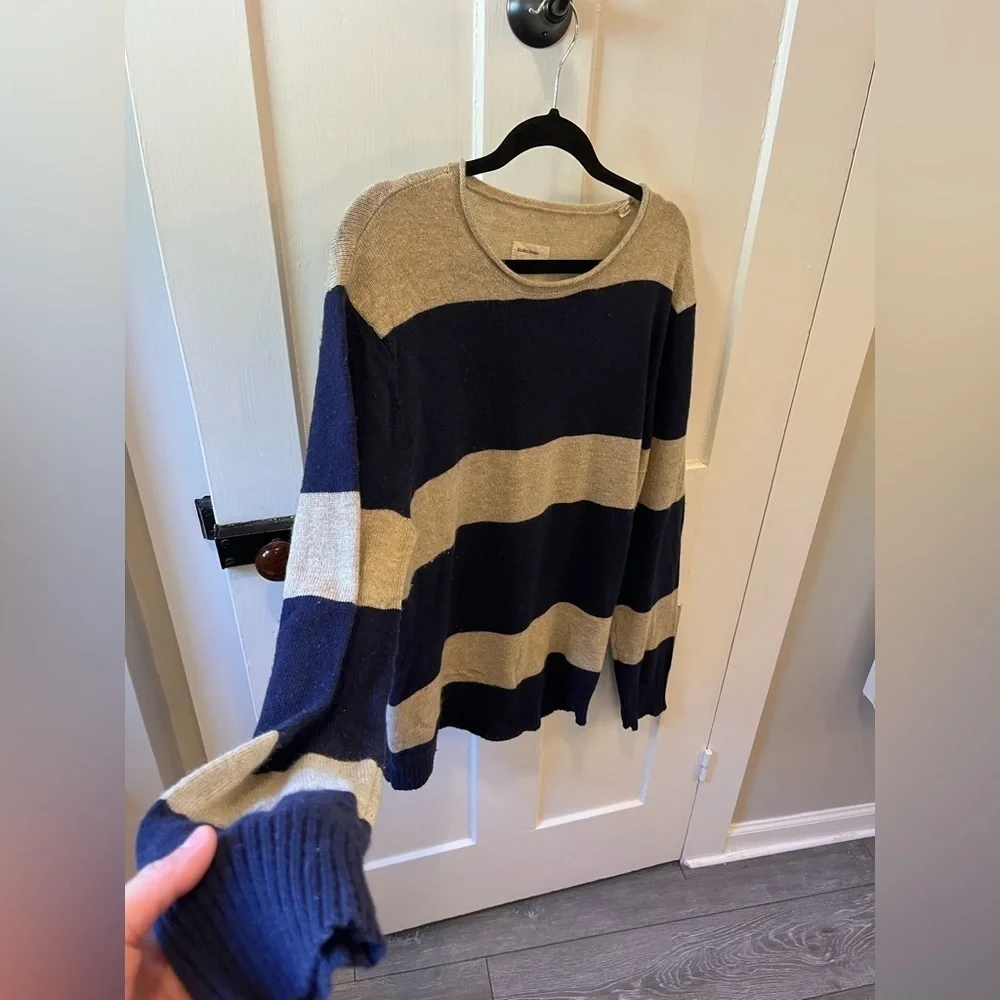 Life/After/Denim Wool Blend Stripe Navy Blue Sweater Size Large